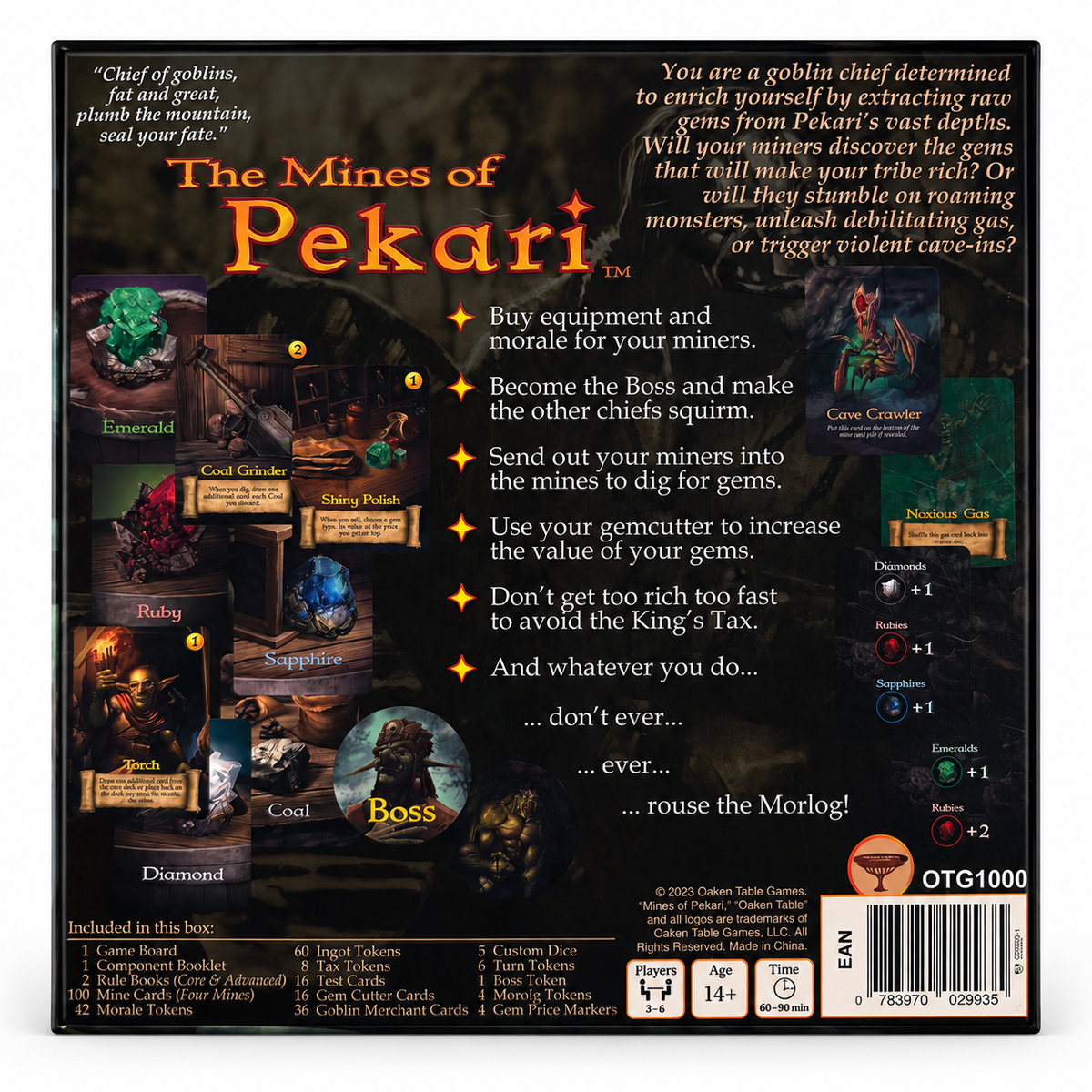 Back of The Mines of Pekari board game box