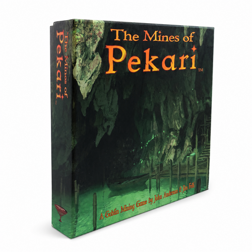 The Mines of Pekari board game box shown at a slight angle on a white background
